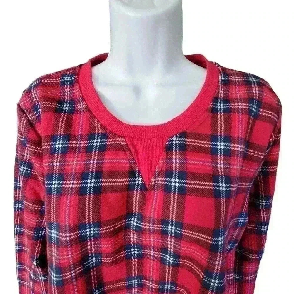 Charter Club Red Plaid Pajama Top/Lounge Wear / Made For Macy's/NWT/ Size XL - Picture 2 of 7